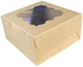 JIYIXhylera 48pcs 6x6x3 Inches Small Bakery Boxes with Window, Small Cake Boxes, Treat Boxes, Pastry Boxes, Dessert Boxes, Cookie Boxes, Mini Pie Boxes for Pastries, Pie, Chocolates, Cupcakes (Brown)