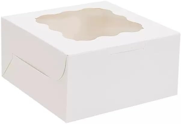 JIYIXhylera 30Pcs (6x6x3 in) Mini Cake Boxes with Display Window for Gift Giving, Bakesale, Cupcakes, Dessert, Cookies, Pie, Macaroons, Donuts, Pastry, Kraft Paper Material… (30Pcs White)