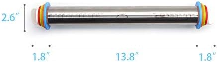 Stainless Steel Rolling Pin for Pizza, Burger Dough Roll - Baking Roller - With Thickness Controller. Adjustable Rolling Pin with Removable Rings 17"