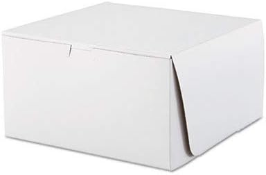 SCT 0977 White Non-Window Lock Corner Bakery Box, Recycable, Professional Clean Cake Boxes, Cookie and Pastry Boxes, Bulk Pack, 10" L x 10" W x 5-1/2" H (Case of 100)