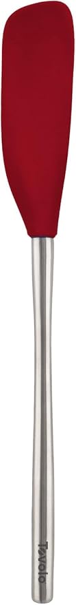 Tovolo Flex-Core Long-Handled Silicone Jar Scraper Spatula, Stainless Steel Handle, Heat-Resistant Silicone Head With Curved Front for Scooping & Scraping, Dishwasher-Safe & BPA-Free, Cayenne
