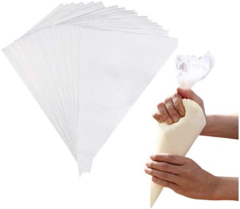 Disposable Cake Decorating Bags Set of 100 - White 14 Inch Round Piping Bags for Cakes, Cupcakes, Cookies, Chocolate, Pie
