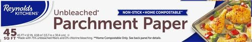 Reynolds Kitchens Unbleached Parchment Paper Roll, Non Stick Parchment Paper for Cooking and Baking, Oven Safe up to 425 Degrees, Chlorine-Free, 45 Feet x 12 Inches, 45 Sq. Ft., (Pack of 12)