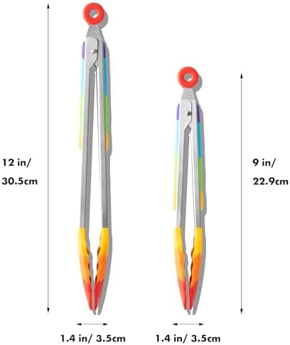 OYV Silicone Kitchen Bundle, Black Silicone Whisk Set of 3 and Rainbow Tongs Set of 2, Dishwasher Safe Tools for Cooking, Baking, Grilling, Salad and Nonstick Cookware