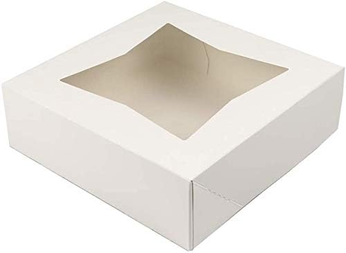 O'CREME White Pie Box, with Window, 9 x 9 x 2.5 Inches Deep - Pack Of 5