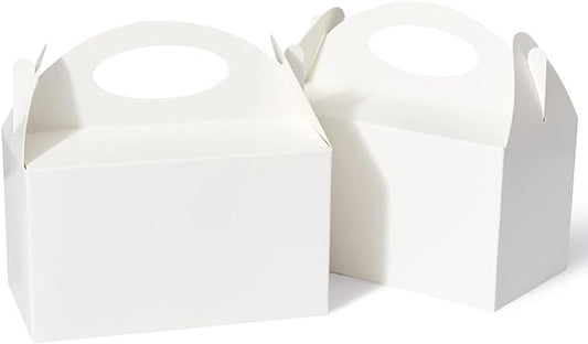 Happyhiram Party Favor Boxes White 12 Pcs, Small Treat Boxes with Handles 6 Inch Gable Candy Boxes Paper Gift Bags for Kids Birthday Baby Shower Bridal Shower and Wedding, 1 Count (Pack of 12)