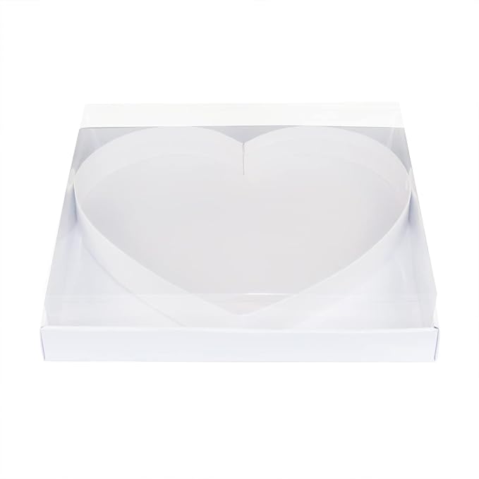 WENPACK 12.5" Cardboard Fillable Heart Shaped Mache Charcuterie Sweets Candy Decorative Box with Clear Lid (White, Heart)