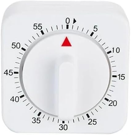 White Timer Clock Square 60-Minute Mechanical Kitchen Timer Wind up Visual Cooking Clock with Loud Alarm No Batteries Required Ideal for Cooking Baking and Kitchen