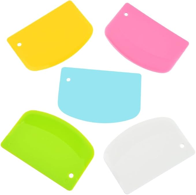 5 Pack Dough Scraper, 5.3 x 3.6 Inch Plastic Bench Scraper, Bowl Spatula, Kitchen Pastry Cutter Tool for Bread Dough, Pastry, Pizza, Baking Cake (Multicolor)