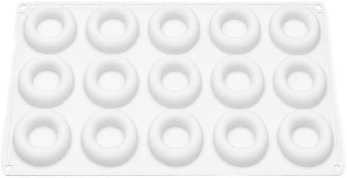 15 Cavity Mini Donut Ring Silicone Mousse Cake Mold, Round Hollow Circle Baking Mold, Non-Stick Food Grade Silicone Tray for Chocolate, Mousse, Ice Cream, Pudding, Dessert Pastry(White)