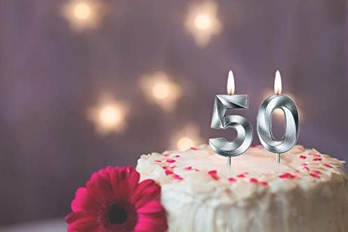 Silver 50th Birthday Candles, Number 50 Cake Topper for Men Birthday Decorations Party Decoration