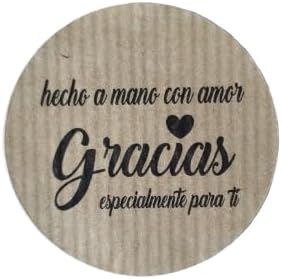 50 Handmade with Love Kraft Stickers, Gracias Stickers, Spanish Labels