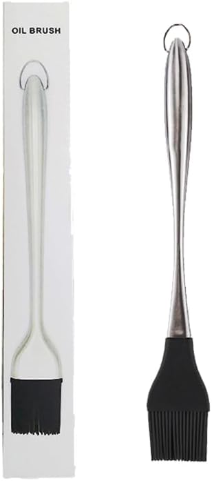 430 Stainless Steel Silicone Basting Brush - Heat Resistant, Hollow Handle, Round Tip Long Brush for Grilling, Baking, Cake Cream - New Version