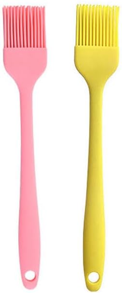 Silicone brush, Oil Brush for BBQ Kitchen Cooking Baking and Grilling (2 PCS,yellow&pink)