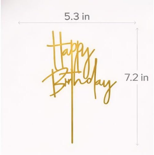 Happy Birthday Cake Topper – Gold Acrylic Birthday Cake Decoration, Modern Script Reusable Cake Pick for Adult Birthday Party, 7.2 Inch