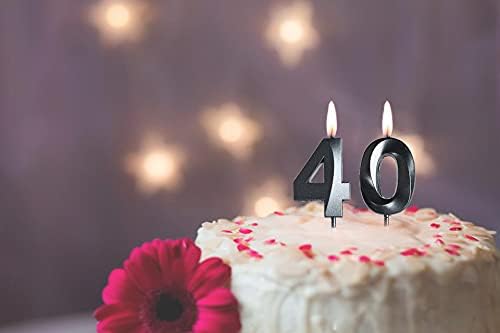 Bailym Black 40th Birthday Candles, Number 40 Cake Topper for Birthday Decorations Party Decoration