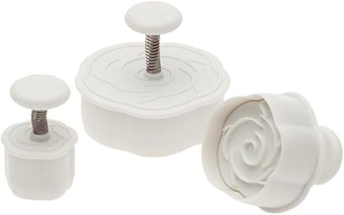 Ateco Rose Plunger Cutters, Set of 3 Sizes, for Cutting Decorations & Direct Embossing, Spring-loaded Handle, Food Safe Plastic