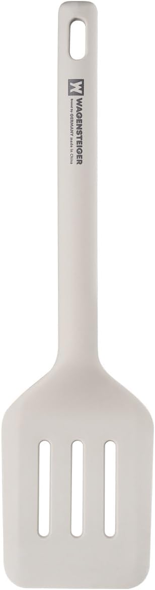 Wagensteiger Light Gray Silicone Slotted Spatula: Cooking Turner with Heat Resistant, Non-stick Cookware Safe, Gentle Head Design, BPA Free (11.81inch x 3.15inch)