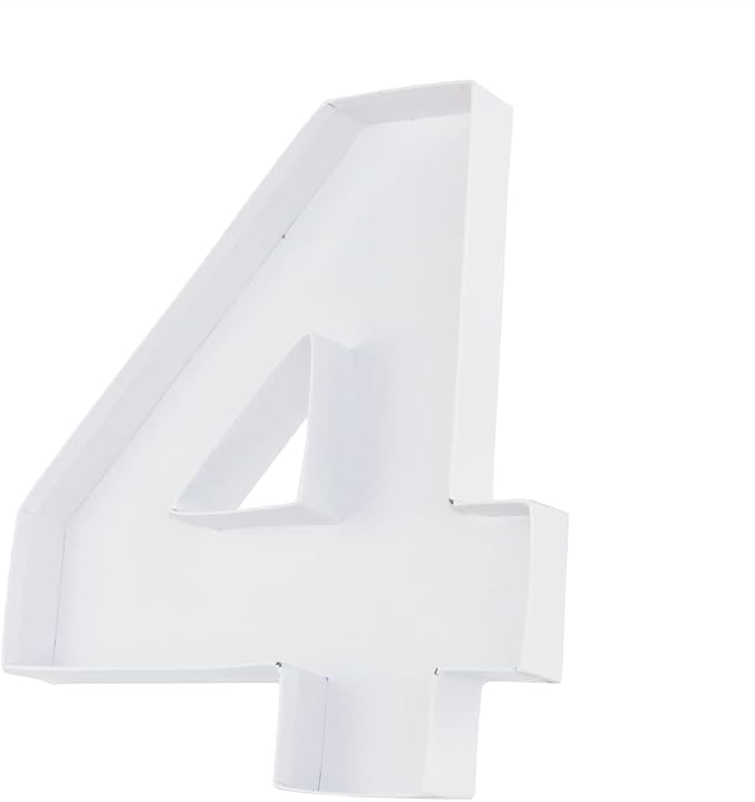 WENPACK 12.5" Cardboard Number Shaped Mache Strawberries Fillable Sweets Candy Box with Clear Lid (White, 4)