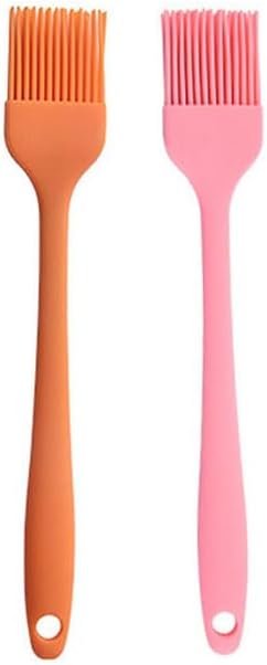 Silicone brush, Oil Brush for BBQ Kitchen Cooking Baking and Grilling (2 PCS,pink&orange)