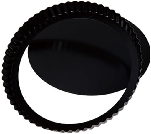 CHEFMADE 9.5-Inch Round Tart Pan with Removable Loose Bottom, Non-Stick Carbon Steel Quiche Pan for Oven Baking (Black)