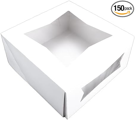 Southern Champion Tray 24053 Paperboard White Window Bakery Box, 8" Length x 8" Width x 4" Height (Case of 150)