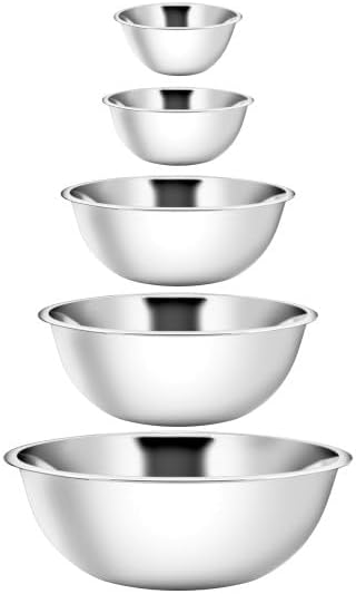 YBM HOME Stainless Steel Mixing Bowls Set of 5 – Nested Kitchen Prep Bowls for Baking, Cooking, Dough Mixing & Salad Serving (0.75, 1.5, 3, 5, 8 Quart Bowls Included)