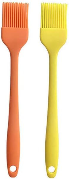 Silicone brush, Oil Brush for BBQ Kitchen Cooking Baking and Grilling (2 PCS,yellow&orange)