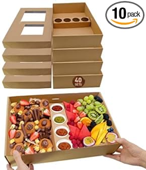 Large Cardboard Pastry Boxes with Lids Bulk Pack, Travel Charcuterie Board 40 PK, Disposable Catering Platterbox for 5-8 People, Sturdy Takeout Containers for Picnic Box To-Go 15"x10"x3.5"