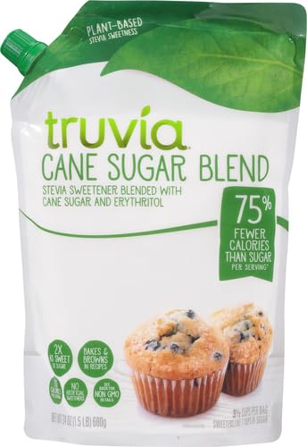 Truvia Cane Sugar Blend, Mix of Natural Stevia Sweetener and Cane Sugar, 24 oz Bag (Pack of 4)
