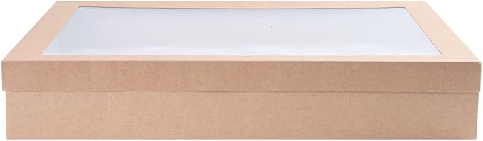 Restaurantware Cater Tek 17.9 x 12.3 x 3.2 Inch Catering Boxes 100 Insert Tab Lock Baked Goods Boxes - Window Lids Easy Assembly Kraft Paper Window Pastry Boxes For Charcuterie Or Cupcakes