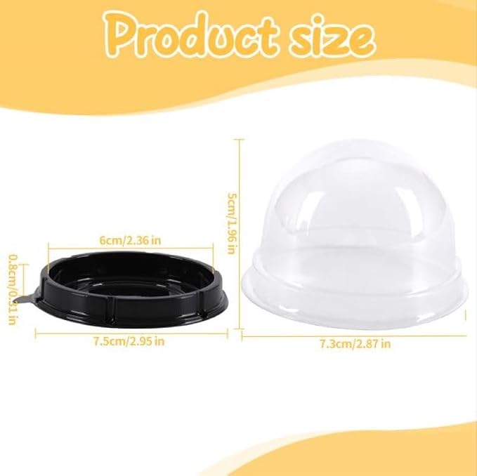 Hewnda 50 Pack 2 Inch Clear plastic mini cake box muffins box cookies cookies muffins dome box wedding birthday gift box(Black)