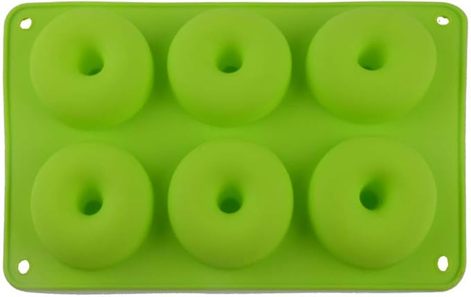 Magik 1-2 Pack Silicone 6 Cavity Donut Mold Donut Mould Pan Baking Tray Bagels Cake Biscuit Muffins Daily Party Events (1, Green)