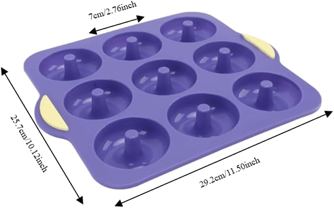 Limen Silicone Donut Baking Mould Tray, 9-Cavity Non-Stick Ring Cake Pan with Center Posts and Dual Side Handles for Oven Baking 11.5x10.12 in(Blue)