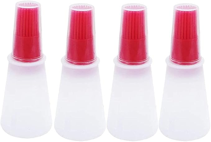 Silicone Oil bottle brush，BBQ/Pastry Basting Brushes,Silicone Cooking Grill Barbecue Baking Pastry Oil/Honey/Sauce Bottle Brush (4 PCS,red)