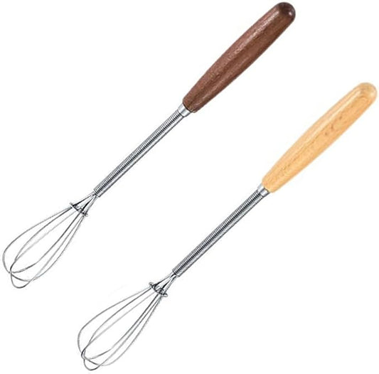 Stainless Steel Mini Whisk 2 Pcs, Small Wire Whisks Set with Wooden Handle, Kitchen Egg Beater Mini Hand Mixer for Cooking, 7.8inch