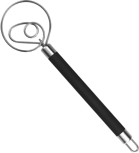 Stainless Steel Dough Whisk for Dutch Bread with Rubber Anti-slip Handle Manual Dough Mixer Pastry Blender Whisking Tools for Baking - 12 inch