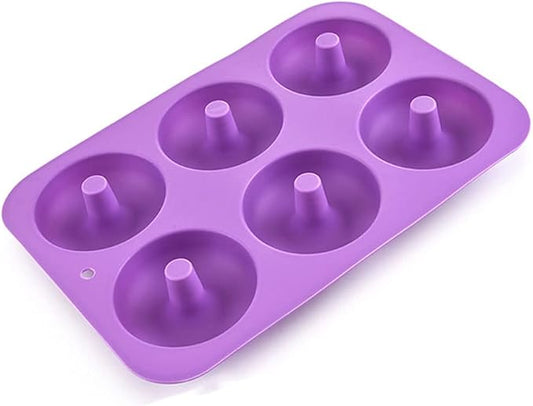 DIY 6-Cavity Cake Donut Mold Non-Stick Baking Molds Cake Pan Silicone Tray for Doughnut Cake Bread Pudding Chocolate Muffin Soap (Light Purple)