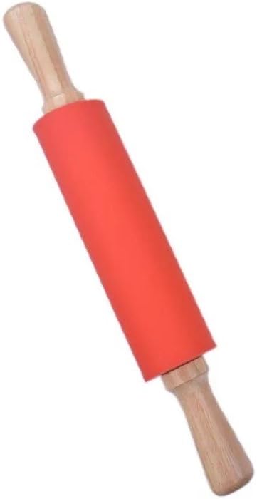 Silicone Rolling Pin Non Stick Surface,Rolling Pins For Baking With Wooden Handle,Dough Roller For Pizza,Bread,French Fondant,dough,Pie Cookie,Handmade Noodles1.97X15.15 (Red)