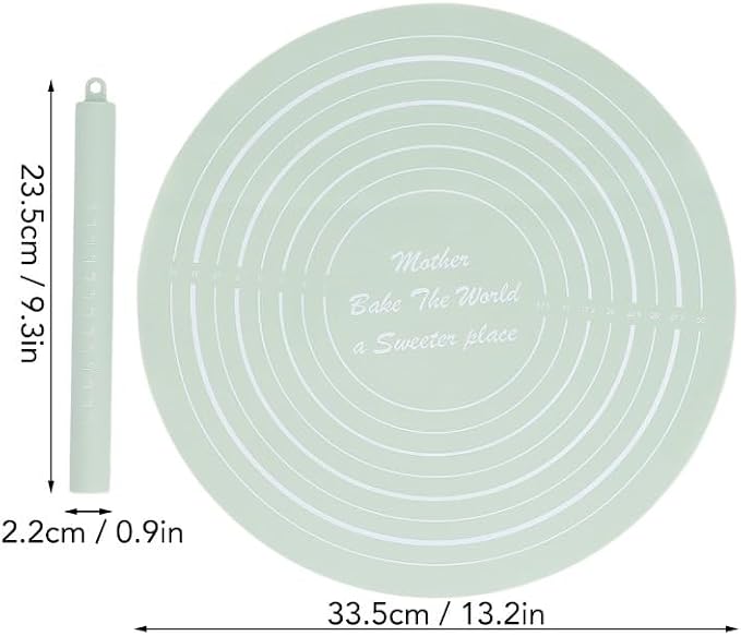 Measurement Markings and Non-Stick Mat – 13.19 Inch Dough Mat with Grid Guide for Baking, Pastry, Cookie Dough, Easy Clean Kitchen Accessory(Green)