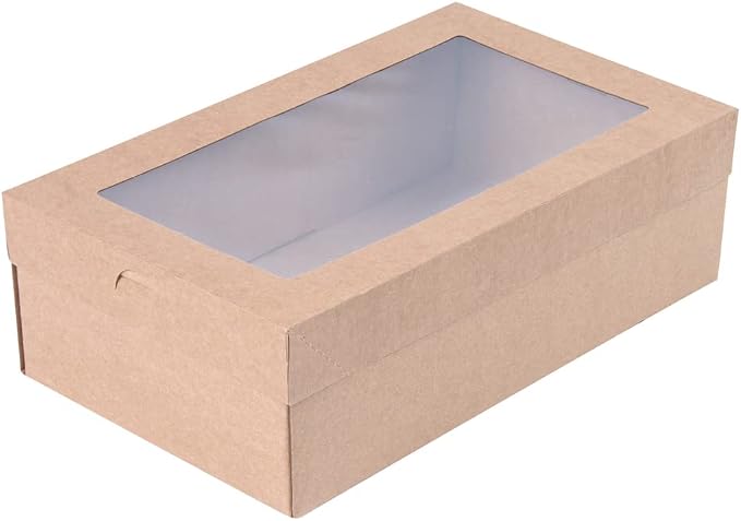 Restaurantware Cater Tek 10.2 x 6.1 x 3.2 Inch Catering Boxes 10 Insert Tab Lock Baked Goods Boxes - Window Lids Easy Assembly Kraft Paper Window Pastry Boxes For Charcuterie Or Cupcakes