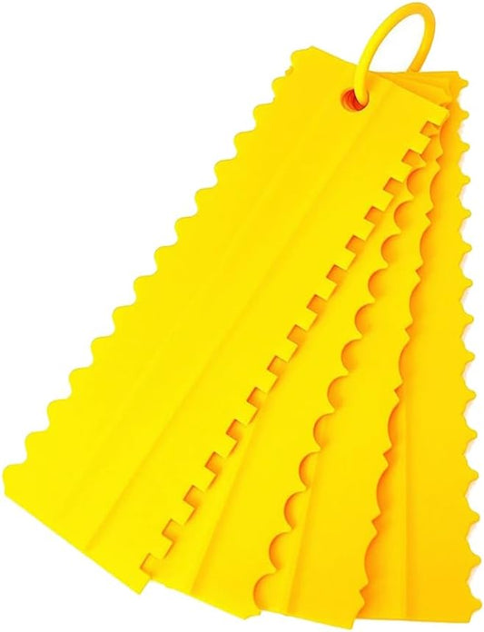 A Set of Cake Scraper 4pcs Plastic Double Sided Icing Smoother Frosting Comb Decorating Polisher Baking Diy Tool Accessories (Yellow)