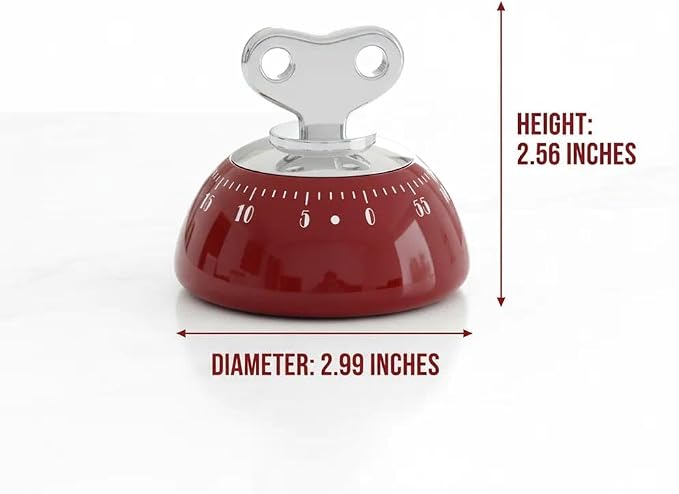 Retro Kitchen Timer Magnetic Mechanical 60 Minute Wind Up Timer No Batteries, Loud Alarm Timer for Cooking, Baking, Classroom, ABS Portable Kitchen Timer, Magnetic Mechanical Timing（Red ）