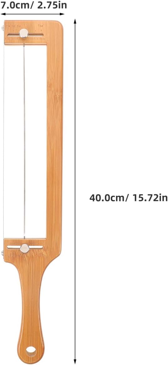 DECHOUS Adjustable Bamboo Bread Slicer with Stainless Serrated Blade and Thickness Guide for Homemade Sourdough Baguettes and Bagels