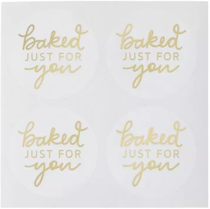 Gold & White ''Baked Just for You'' Baking Seals - 28 Count