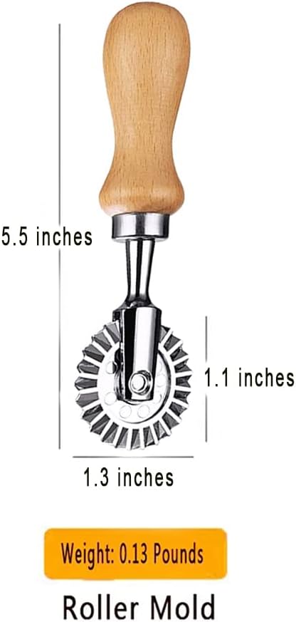 Ravioli Cutter Stamps with Roller Wheel Round Mold with Wooden Handle and Fluted Edge Pasta Press Pasta Cutter for Home and Kitchen Use- 1.3" Diameter