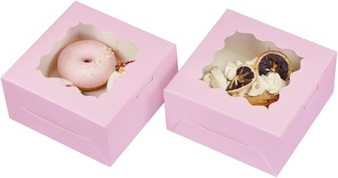 Bakepacker 60pcs Lavender Bakery Boxes with Window 6x6x3 inches Thick & Sturdy Macaroon Pastry Boxes Cookie Boxes for Bakerys