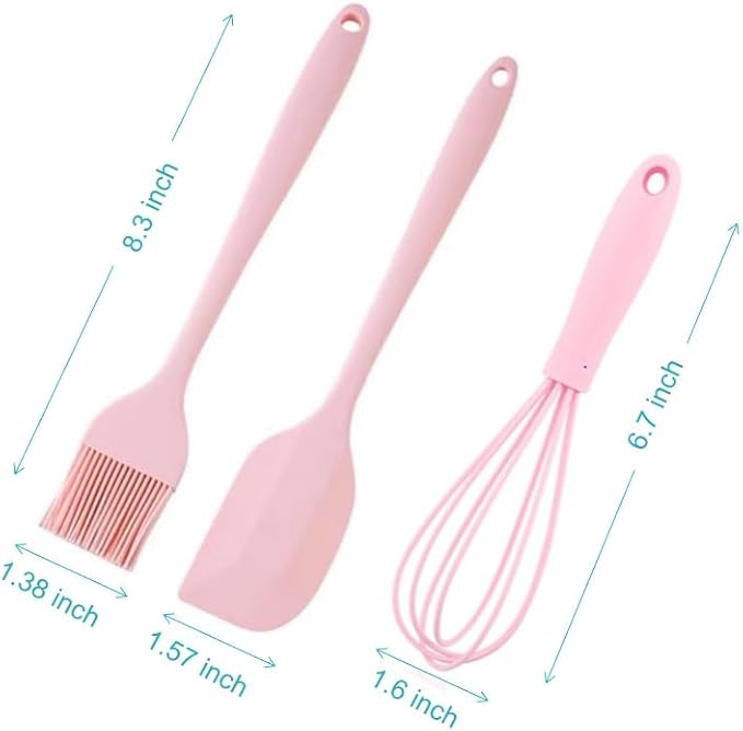 Premium Silicone Basting Brush Set of Two Heat Resistant Long Handle Pastry Brush for Grilling, Baking, BBQ and Cooking, Solid Core and Hygienic Solid Coating (Green) (3, pink)