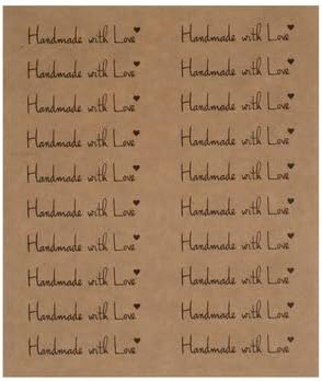40 Handmade with Love Stickers -Script on Brown Craft Background