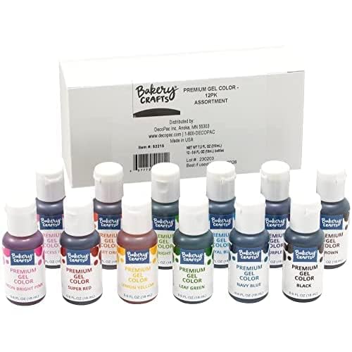 Bakery Crafts Premium Gel Food Coloring 12 Bottle Assortment, 7.2 Fl Oz, Highly Concentrated Food Safe Dye Color For Use with Cake Mix, Buttercream, Whipped Icing, Fondant & Piping Gel, 12 x 0.6FL -
